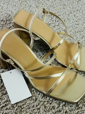 H&M Gold Strappy Block Heel Sandals